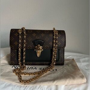 Louis Vuitton Victoire Chain Shoulder Bag Monogram Canvas Brown Black